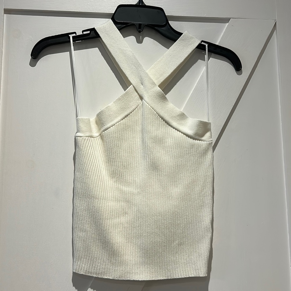 House of Harlow Ripped Cream Cropped Halter Tank Size S